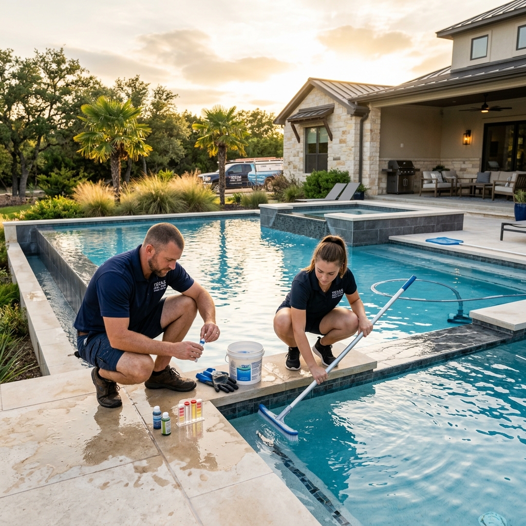 achtwoo pool service team working poolside